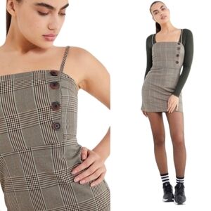 Urban Outfitters Glen Plaid Mini Dress w/Button Accents in Brown Size Medium.